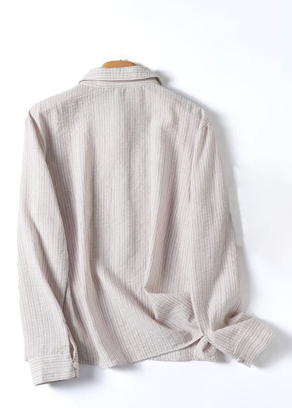 Natural Beige Peter Pan Collar Button Shirt Spring