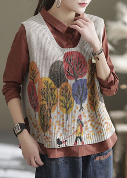 Lässige Weste aus gestricktem Stoff mit natürlichem Print in Beige