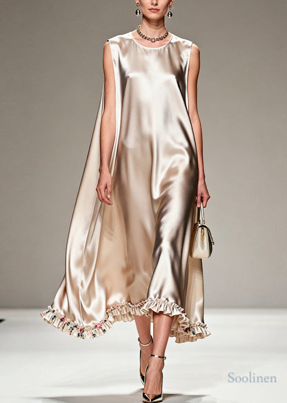 Natural Beige Ruffled Oversized Silk Robe Dresses Summer