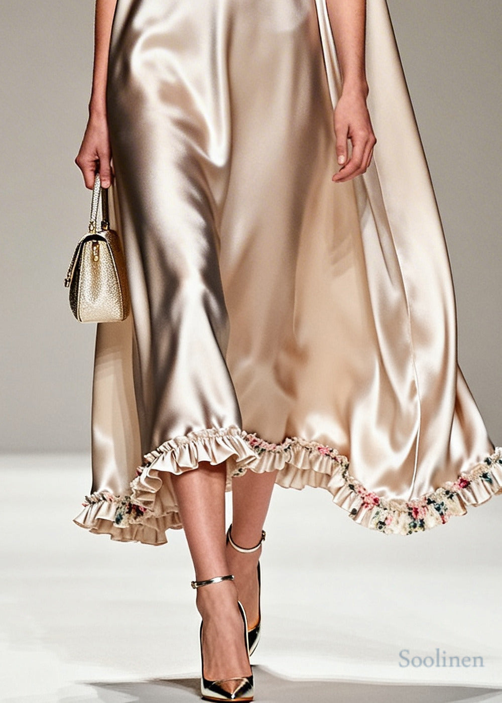 Natural Beige Ruffled Oversized Silk Robe Dresses Summer