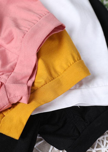 Natural Black Batwing Sleeve Cotton Summer Short Sleeve Tops - SooLinen