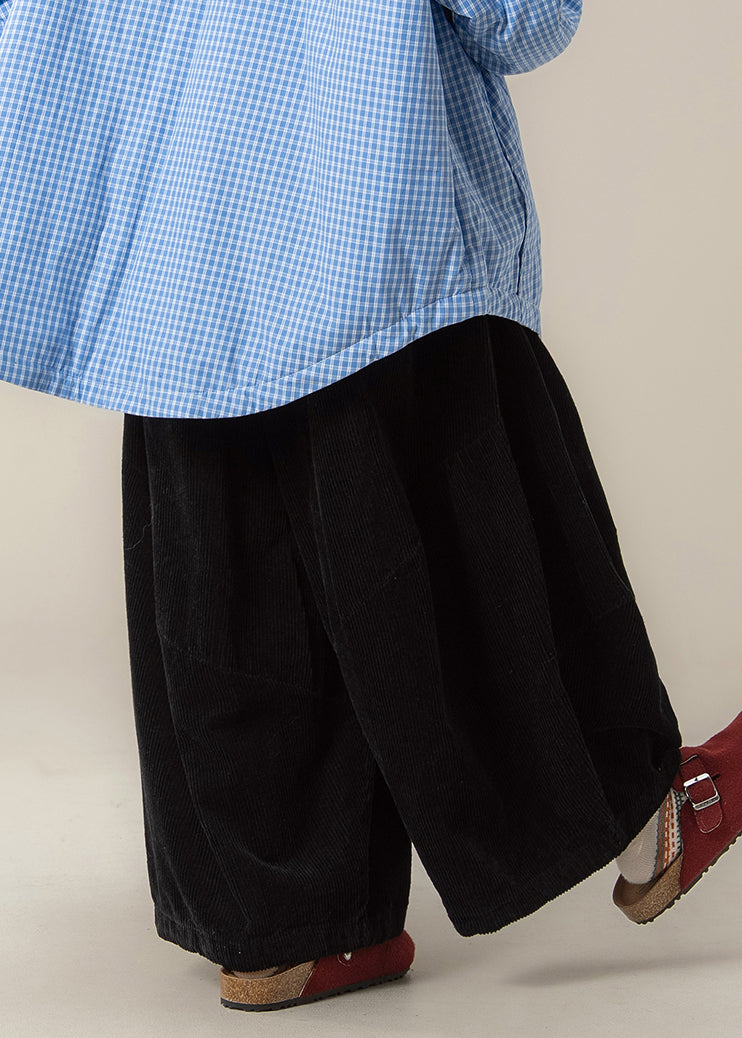 Pantalones anchos de pana de cintura alta y color negro natural para primavera.