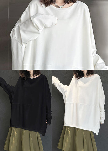 Natural Black Oversized Patchwork Cotton Sweatshirts Top Batwing Sleeve