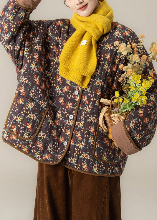 Naturfarbener, schwarzer Trenchcoat mit Oversize-Print und feiner Baumwollfüllung für den Winter