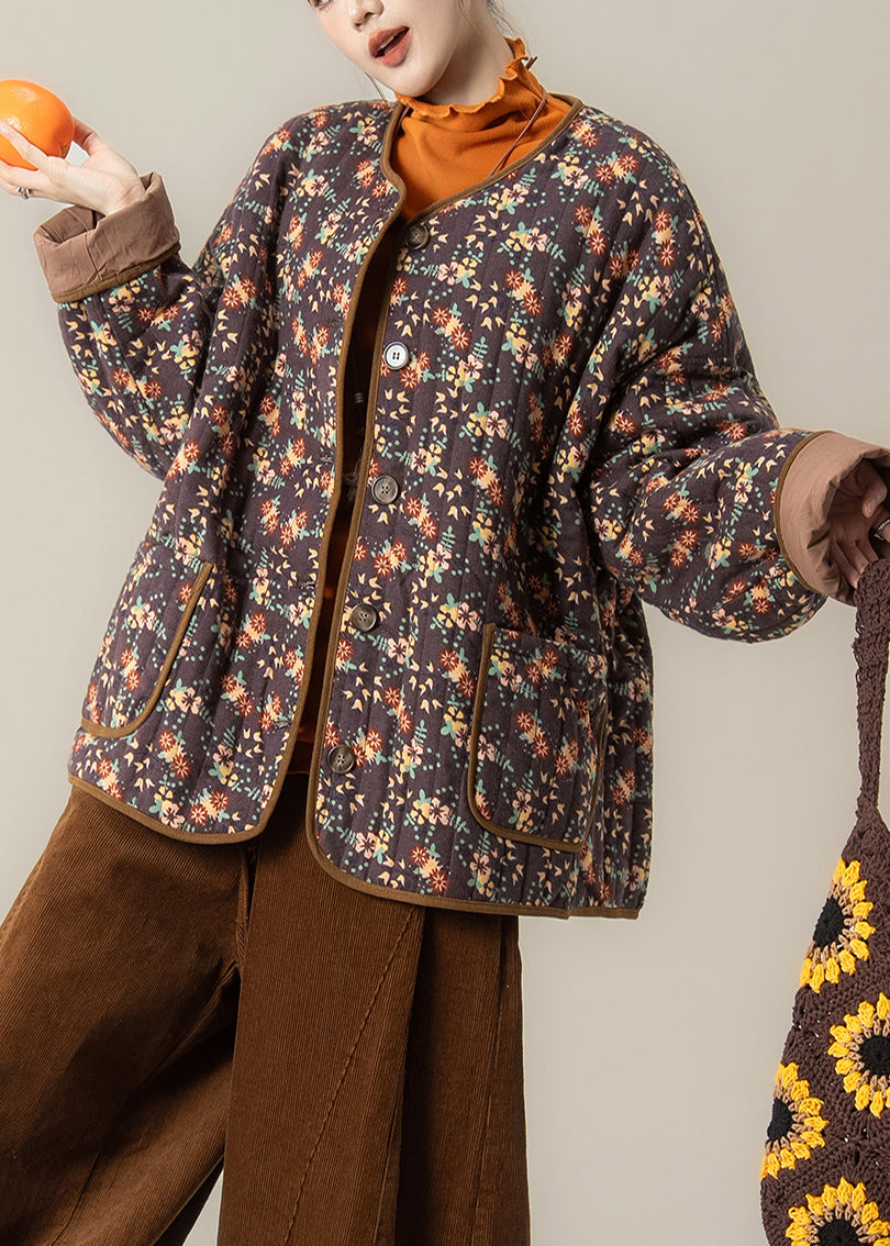 Natural Black Oversized Print Fine Cotton Filled Trench Winter