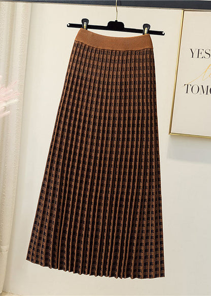 Natürlicher schwarzer karierter Strick-Faltenrock Frühling