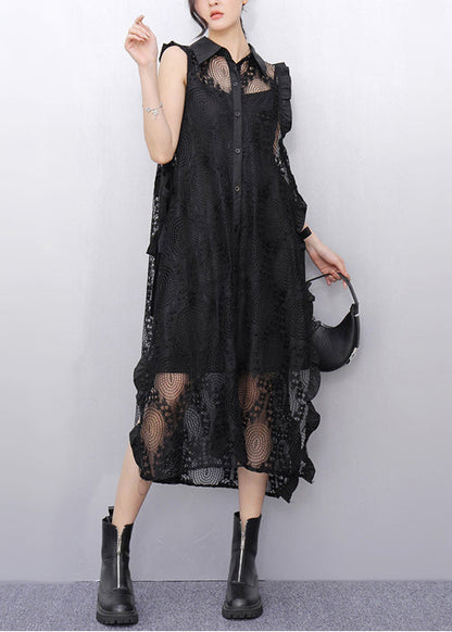 Natural Black Side Open Tulle Sheer Dresses Sleeveless