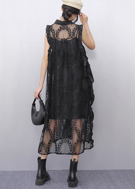 Natural Black Side Open Tulle Sheer Dresses Sleeveless
