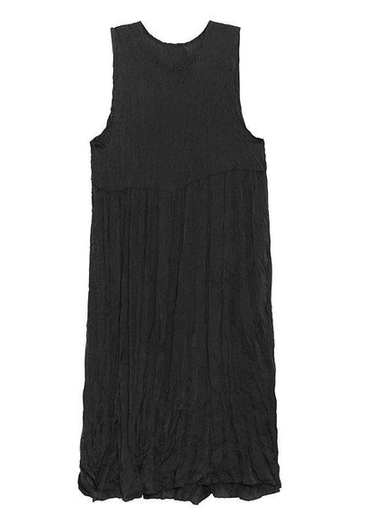 Natural Black Sleeveless Folds Maxi Dresses - SooLinen