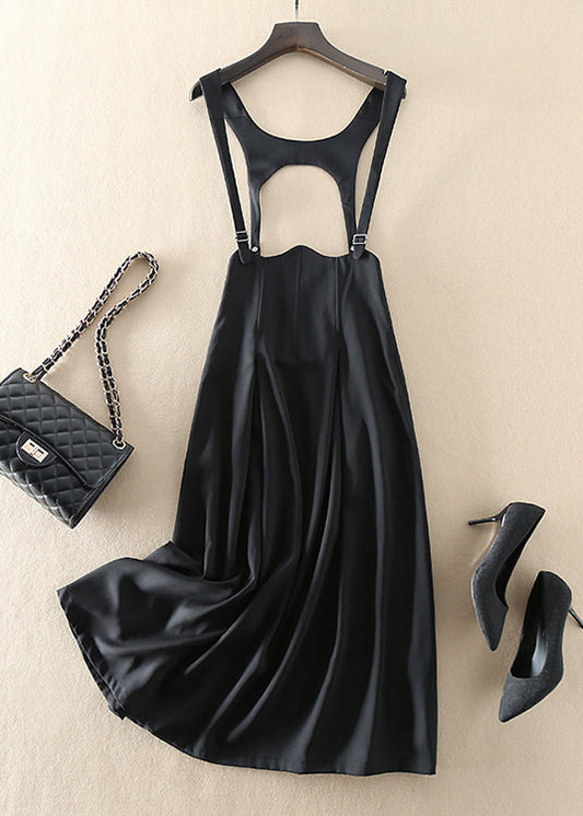 Natürliches schwarzes Seidenkleid mit Reißverschlusstaschen, ärmellos