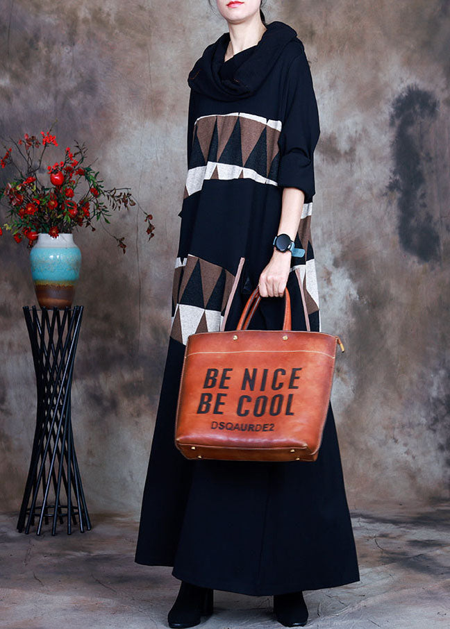 Natürliche schwarze Tasche Asymmetrischer Druck Maxikleider Frühling