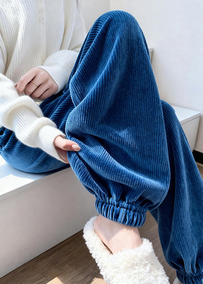 Naturblaue Cord-Fleecehose mit elastischem Bund und Taschen für den Winter