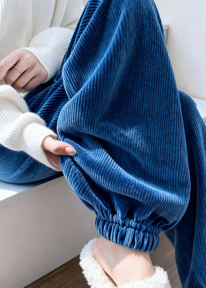 Naturblaue Cord-Fleecehose mit elastischem Bund und Taschen für den Winter