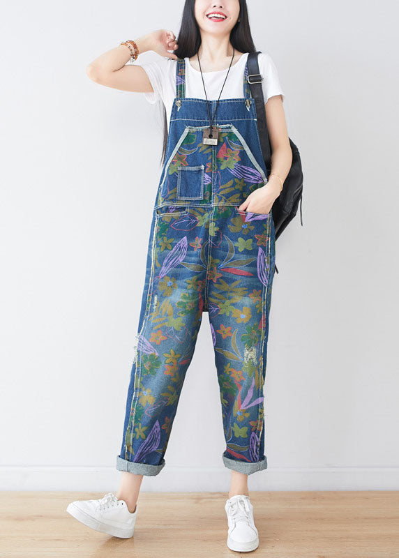 Natürliche Blau Loch Druck Taschen Cowboy Overall Frühling