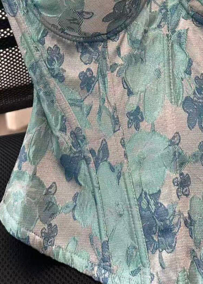 Natural Blue Jacquard Fish Bones Cotton Cami Tops Summer
