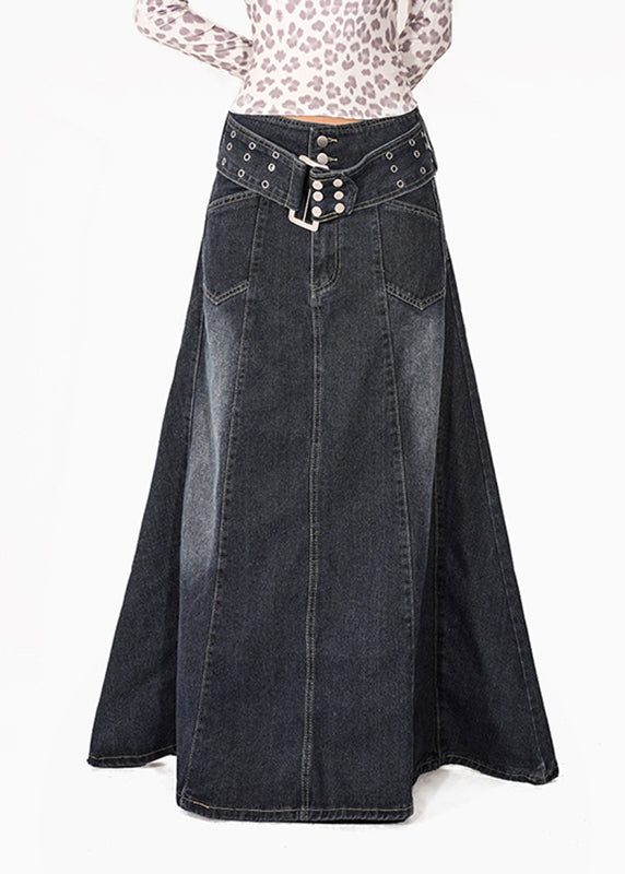 Natural Blue Patchwork Draping Denim Maxi Skirts