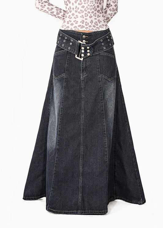 Natural Blue Patchwork Draping Denim Maxi Skirts