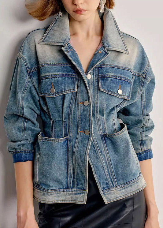 Abrigos vaqueros de verano con bolsillos y cuello Peter Pan en azul natural