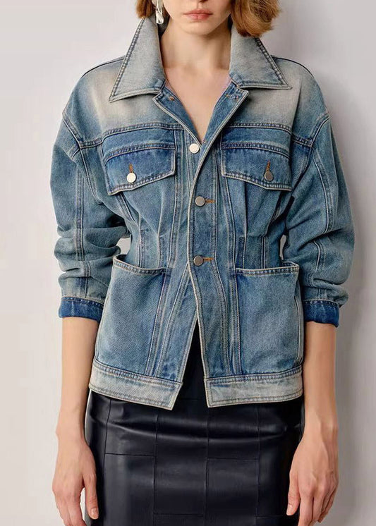 Abrigos vaqueros de verano con bolsillos y cuello Peter Pan en azul natural