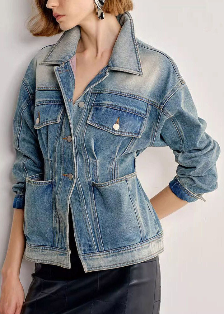 Abrigos vaqueros de verano con bolsillos y cuello Peter Pan en azul natural