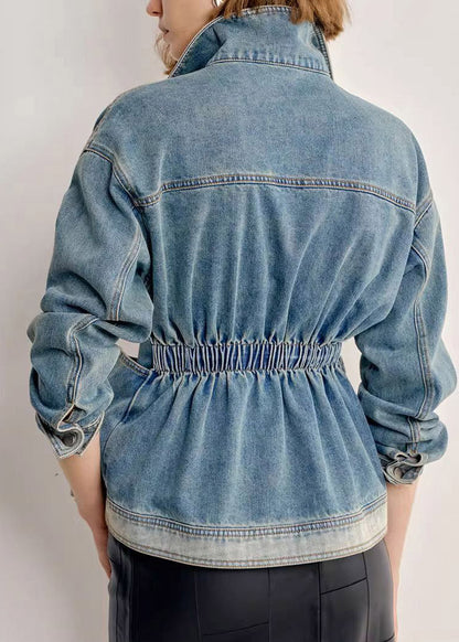 Abrigos vaqueros de verano con bolsillos y cuello Peter Pan en azul natural