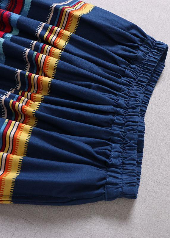 Natural Blue Pockets Wrinkled A Line Fall Skirts - SooLinen