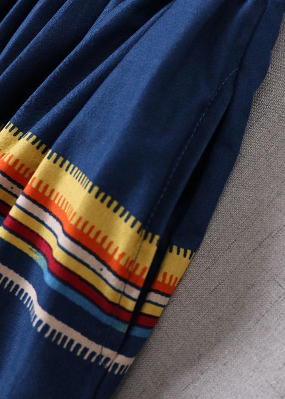 Natural Blue Pockets Wrinkled A Line Fall Skirts - SooLinen