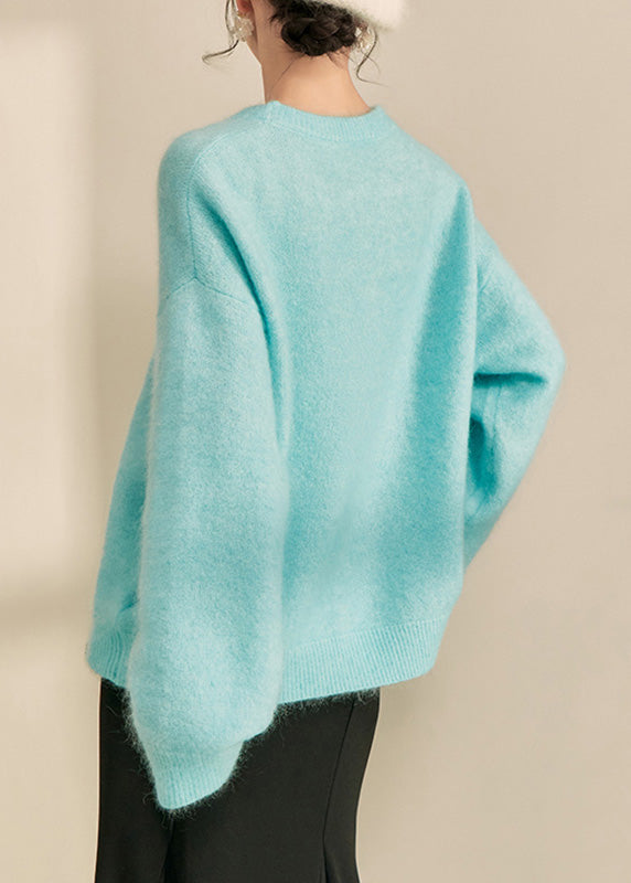 Suéteres de punto de algodón acogedores con estampado azul natural para primavera