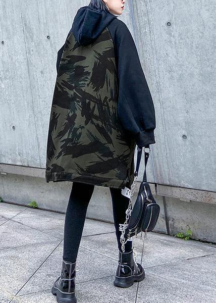 Natural Camouflage cotton tunic top hooded short patchwork blouse - SooLinen