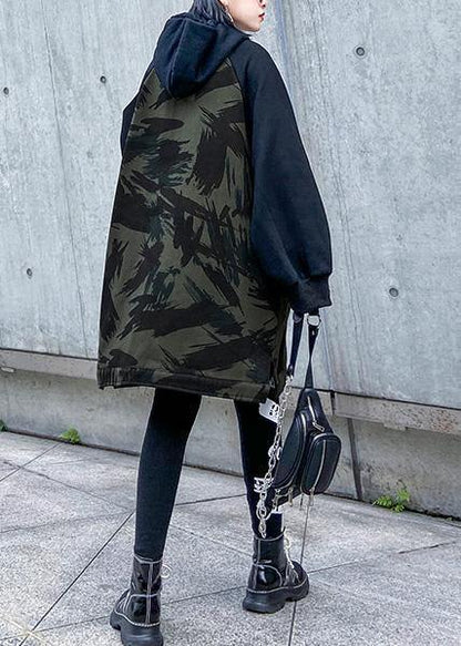 Natural Camouflage cotton tunic top hooded short patchwork blouse - SooLinen