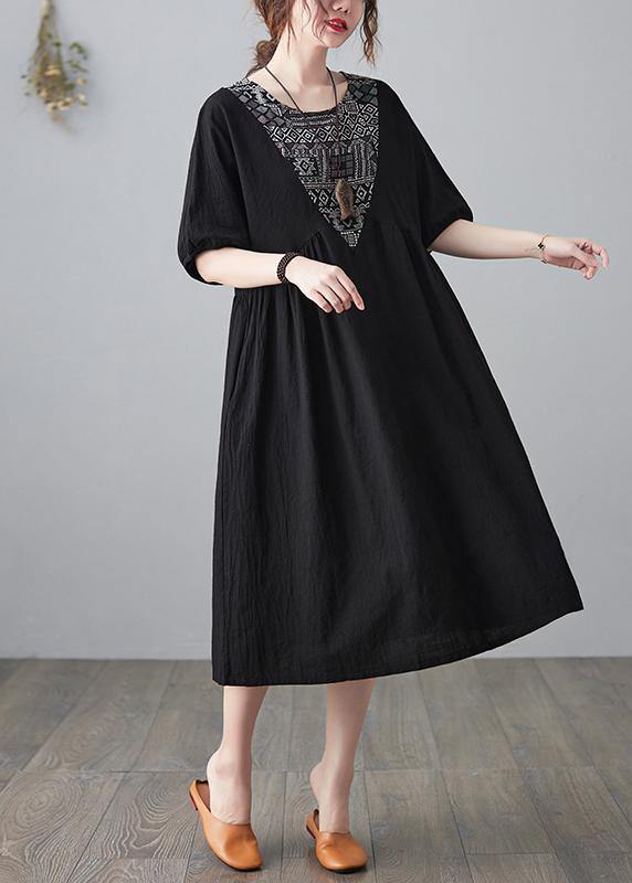 Natural Chocolate Patchwork Short Sleeve Maxi Dresses Summer - SooLinen