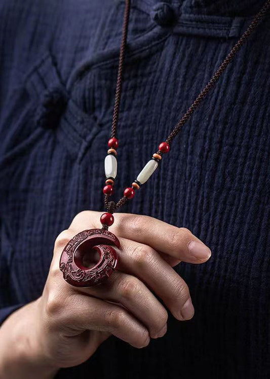 Natürliche Zinnober-Halskette mit Reichtum anziehendem Anhänger