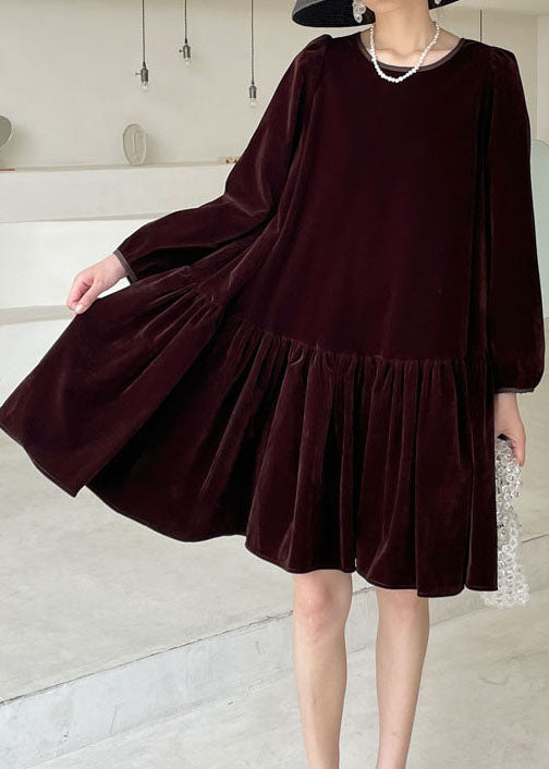Natur Burgund O-Ausschnitt Velours Casual Kleid Winter