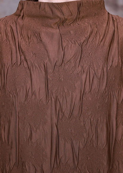 Natürliche Schokolade Rollkragen Taschen Seidenkleid Frühling