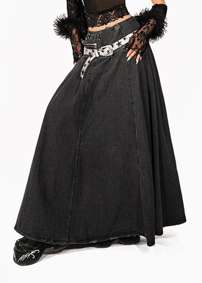 Natural Dark Grey Patchwork A Line Skirt