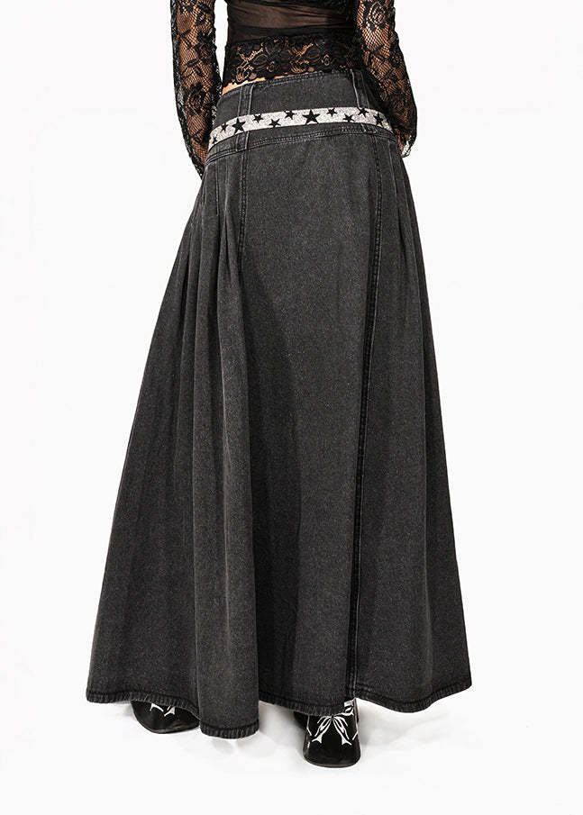 Natural Dark Grey Patchwork A Line Skirt