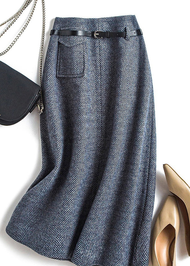 Natürliche Dunkelgrau hohe Taille Wolle A-Linie Röcke Frühling