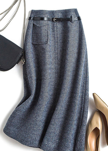 Natürliche Dunkelgrau hohe Taille Wolle A-Linie Röcke Frühling