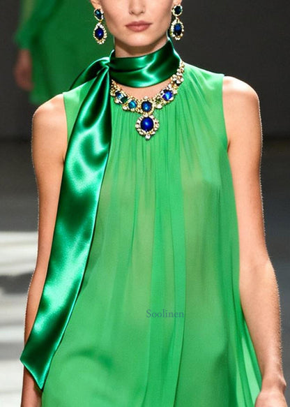 Natural Green Oversized Draping Chiffon Mini Dress Sleeveless