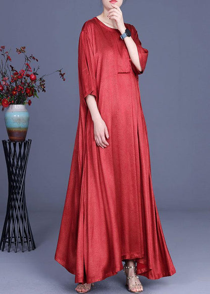 Natural Green Vintage Asymmetrical Button Summer Silk Summer Dresses - SooLinen