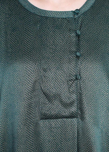 Natural Green Vintage Asymmetrical Button Summer Silk Summer Dresses - SooLinen