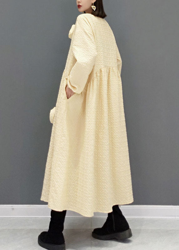 Natürliche Khaki O-Ausschnitt Cinched Floral Robe Kleider Frühling