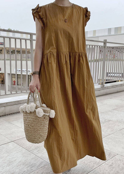 Natural Khaki Scallop Trim Cotton Maxi Dress Summer