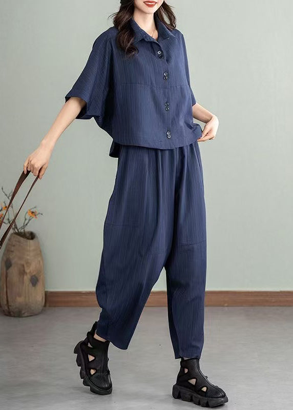 Natural Navy Oversized Cotton Women Sets 2 Pieces Summer