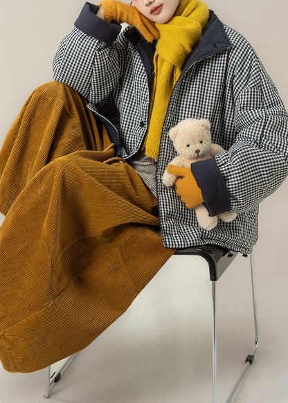 Naturblau kariert, beidseitig tragbar, feine Baumwollfüllung, Winterjacke