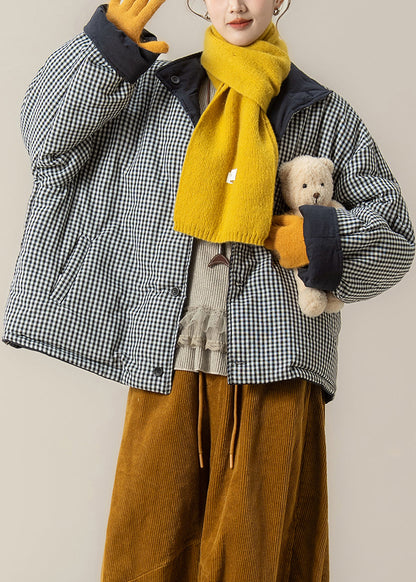 Naturblau kariert, beidseitig tragbar, feine Baumwollfüllung, Winterjacke