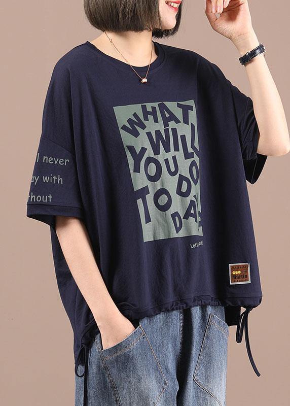 Natural Navy Print Graphic Regular Summer Half Sleeve T Shirts - SooLinen