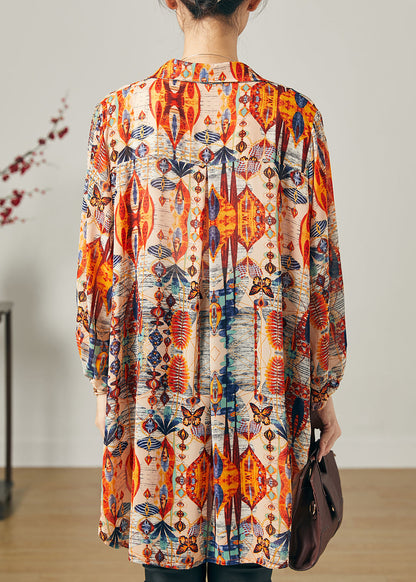 Natürlicher orangefarbener Druck, seitlich offen, Chiffon-Top für den Sommer