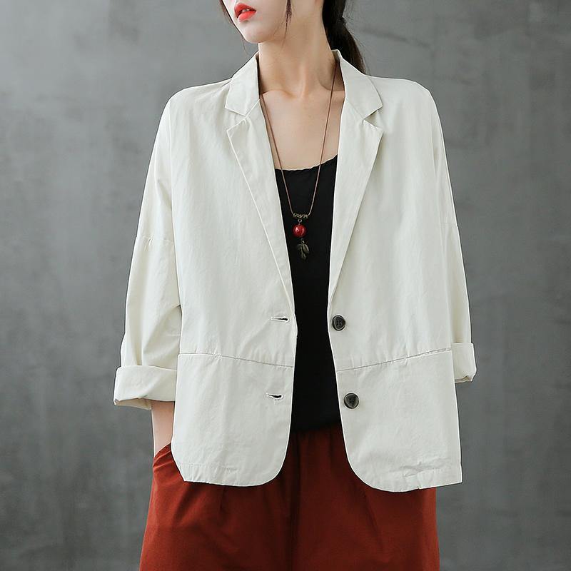 Natural Notched Button Down fall Blouse Shirts white shirt - SooLinen