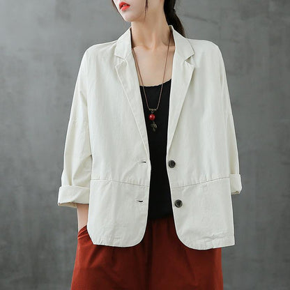 Natural Notched Button Down fall Blouse Shirts white shirt - SooLinen